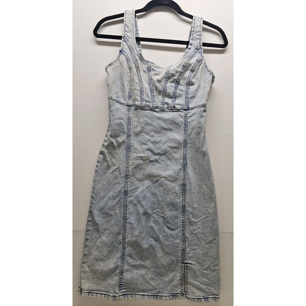 Rewash Denim Midi Dress Womens Small Acid Wash Corset Bodice Slit Bodycon Y2K - Picture 2 of 7